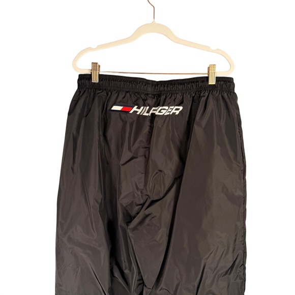 Vintage Hilfiger Athletics Pants Mens XL Black Nylon Fully Lined Ankle Zip